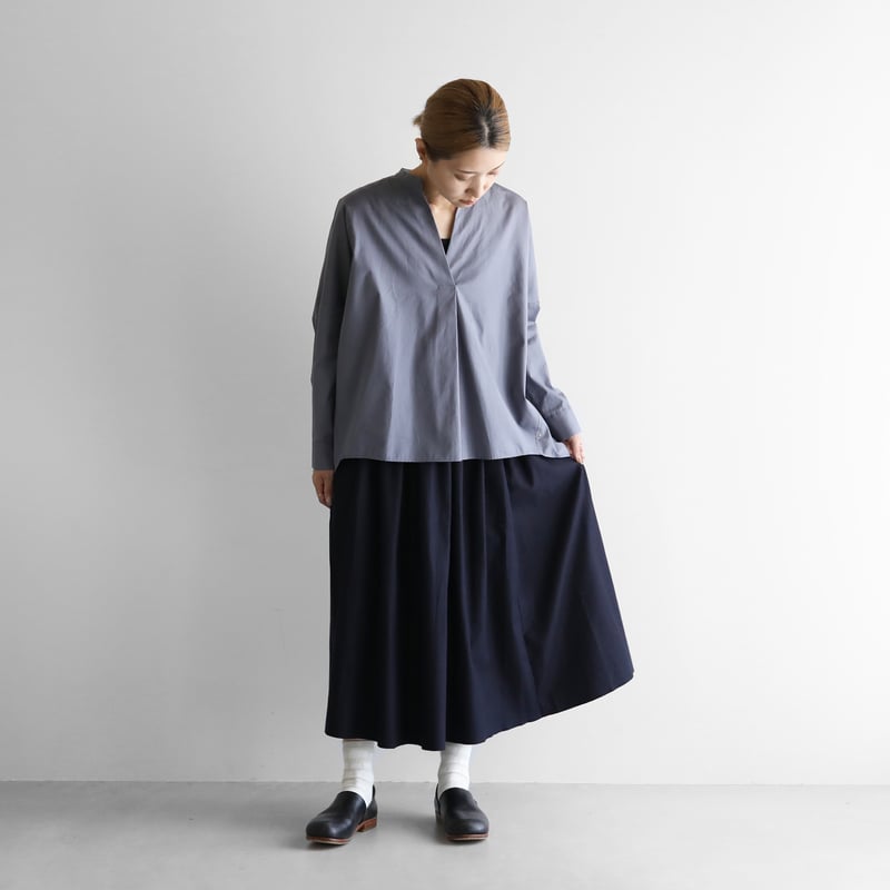 フランス綾ロングスカート（ダークネイビー）【レディス】U402 | HUIS