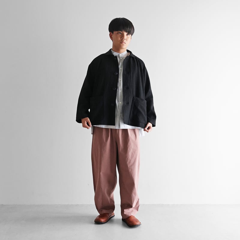 オールドレピア天日干しラミーリネンショートコート（ブラック）【ユニ 