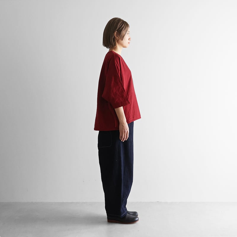 HUIS×三備”綿麻シャトルデニムバルーンパンツロング（インディゴ