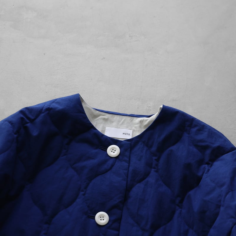 HUIS./遠州織物綿ウールタイプライタークロス中綿キルティングリブコートF