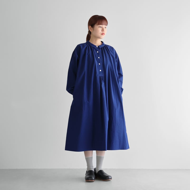 綿ウールタイプライタークロスワンピース（サファイア）【レディス