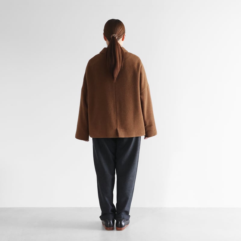 HUIS×尾州”縮絨ウールフランネルワイドショートコート（ブラウン