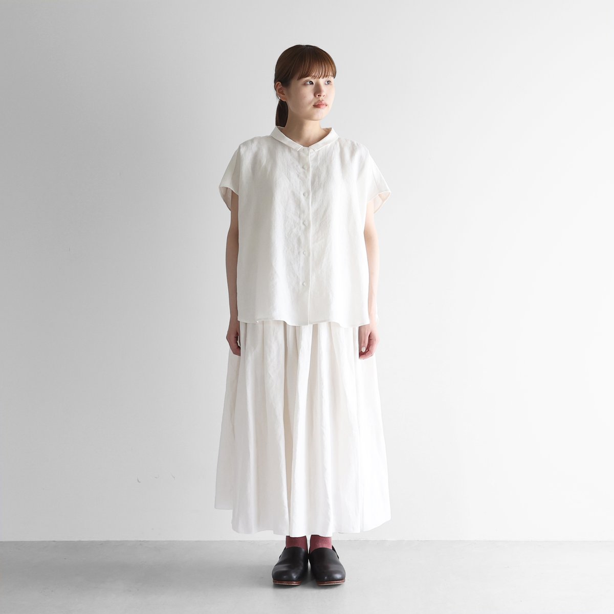 オールドレピアリネンロングスカート（白）【レディス】U402 | HUIS