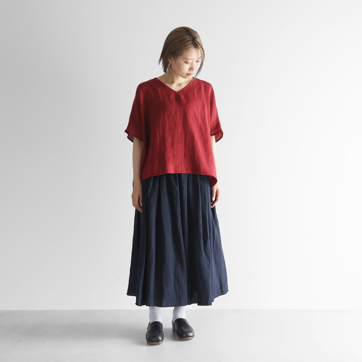 オールドレピアリネンロングスカート（ダークネイビー）【レディス