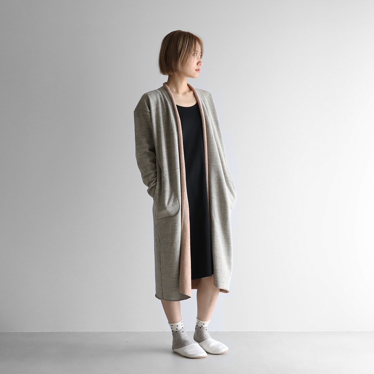 HUIS×yohaku吊り編み&茶綿スウェットロングカーディガン（トップ