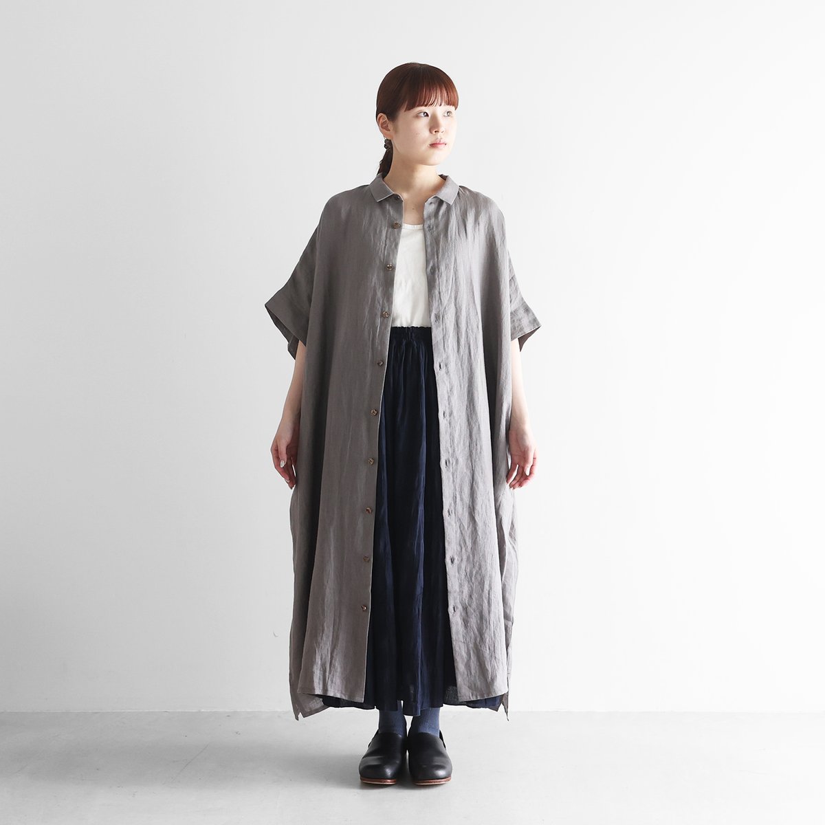 shushu266226さま　専用です シャトルリネンライトショートスリーブロングシャツ（ライトグレー