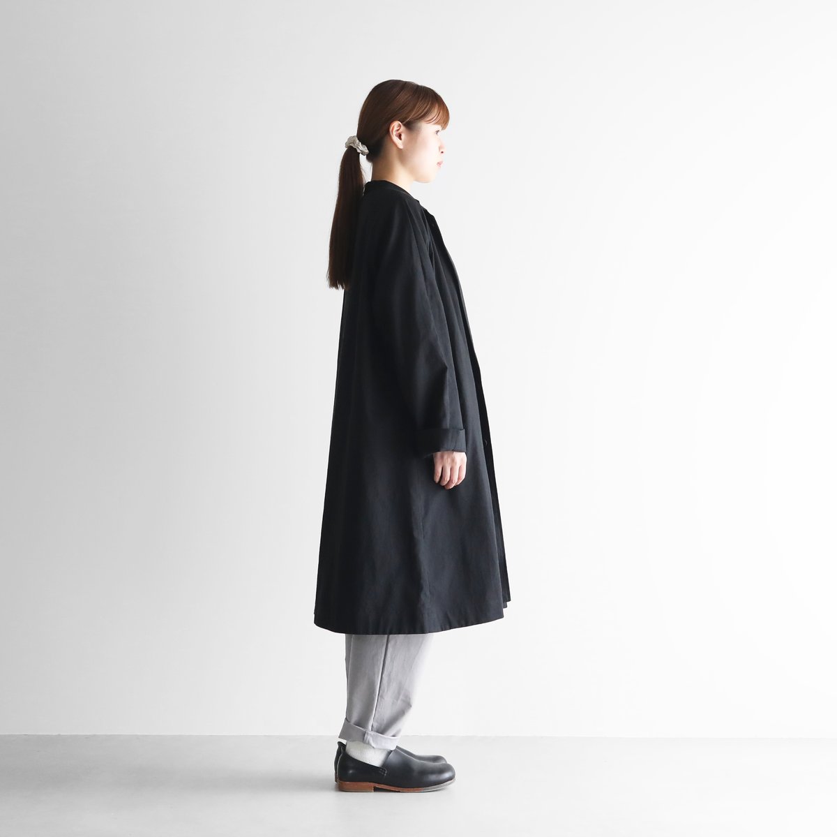 やわらかシーチングコットンアトリエコート（ブラック）【ユニセックス