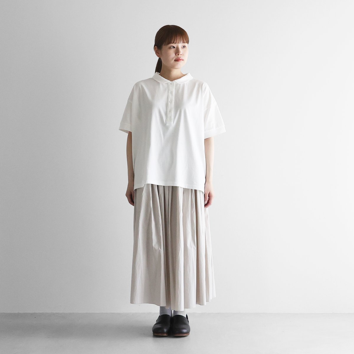 【新品】HUIS in house SUVIN COTTON 半袖ポロカットソー HUIS in house］SUVIN COTTON半袖ポロカットソー（ダーク