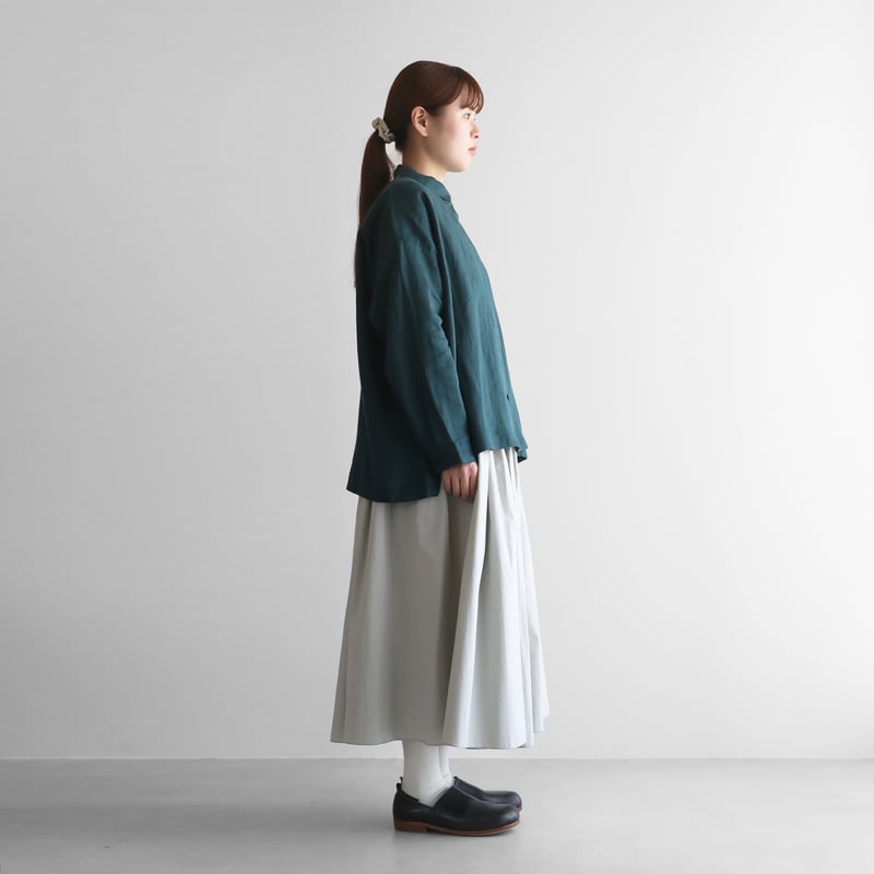 シャトルリネンワイドブラウス（ダークグリーン）【レディス