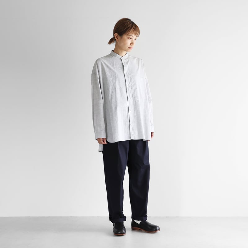 コードレーンバンドカラーオーバーシャツ（トップ糸グレー）【ユニ