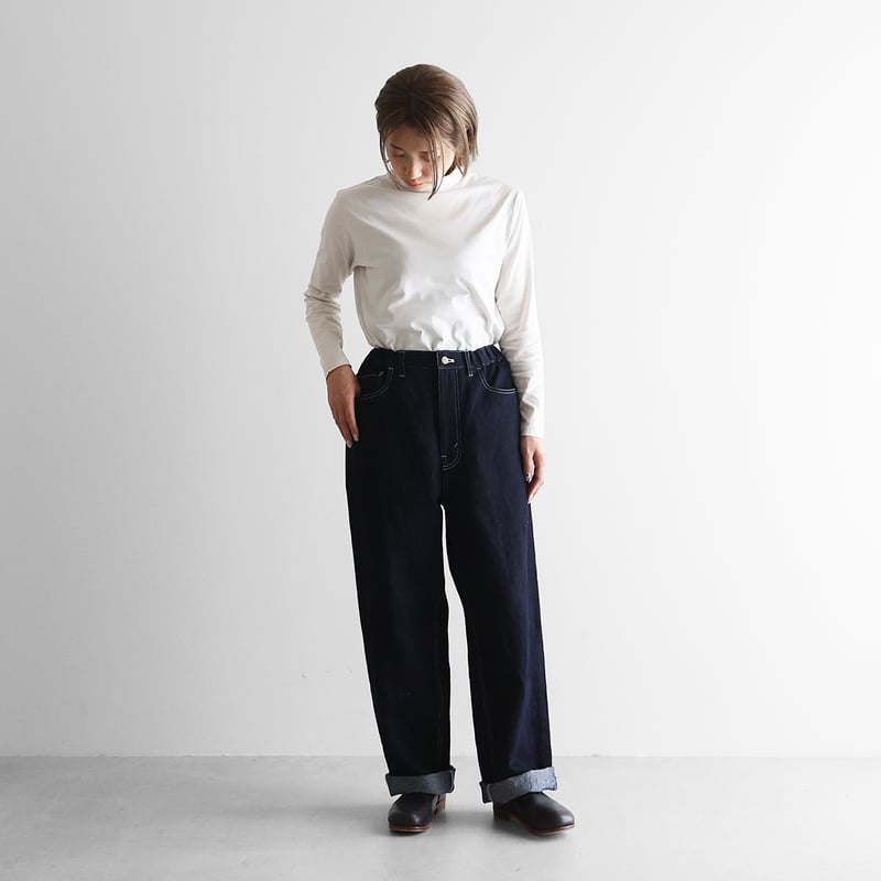 HUIS×三備”綿麻シャトルデニムワイドストレートワークパンツ