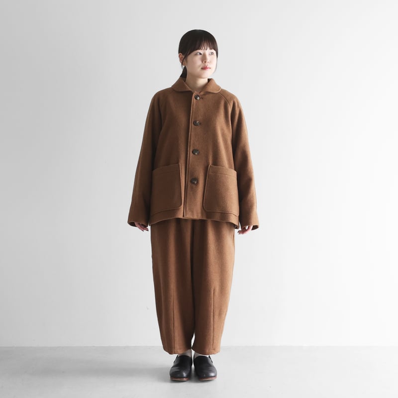 HUIS×尾州”縮絨ウールフランネルショートコート（ブラウン