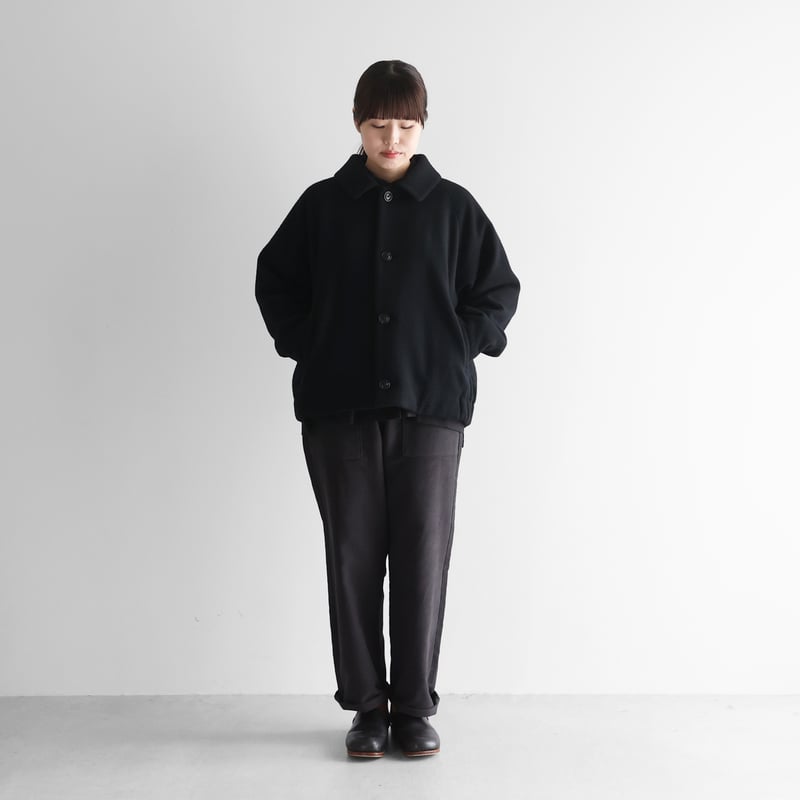 HUIS×尾州”縮絨ウールフランネルショートコート（ブラック）【ユニ