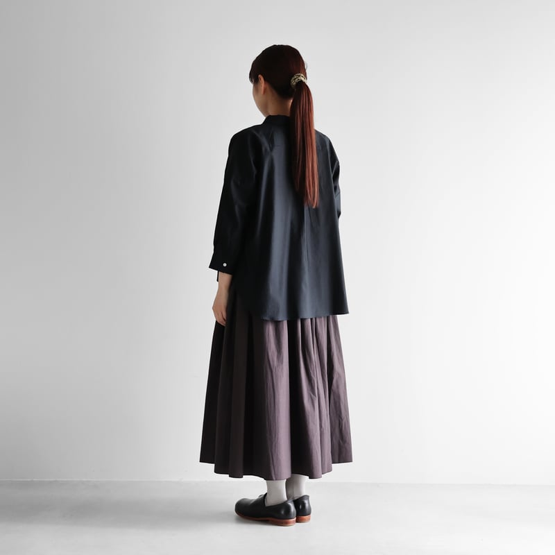8分袖オーガニックコットンビエラワイドブラウス(ブラック 8分袖オーガニックコットンビエラワイドブラウス(ブラック