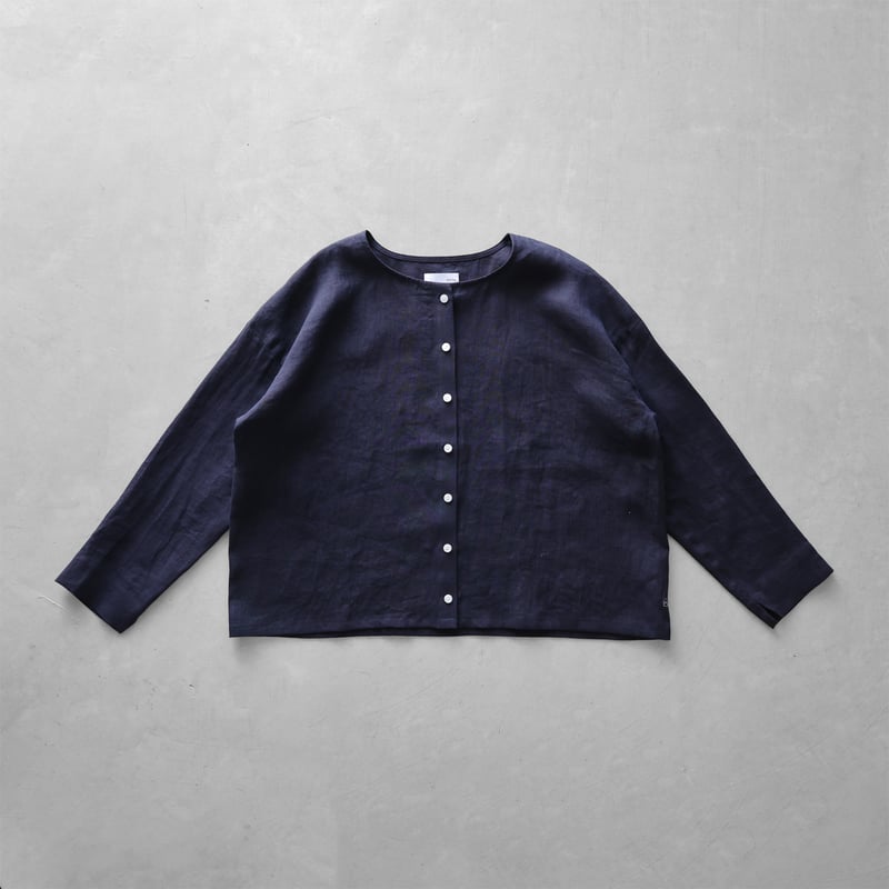 シャトルリネンショートカーディガン（ダークネイビー）【レディス