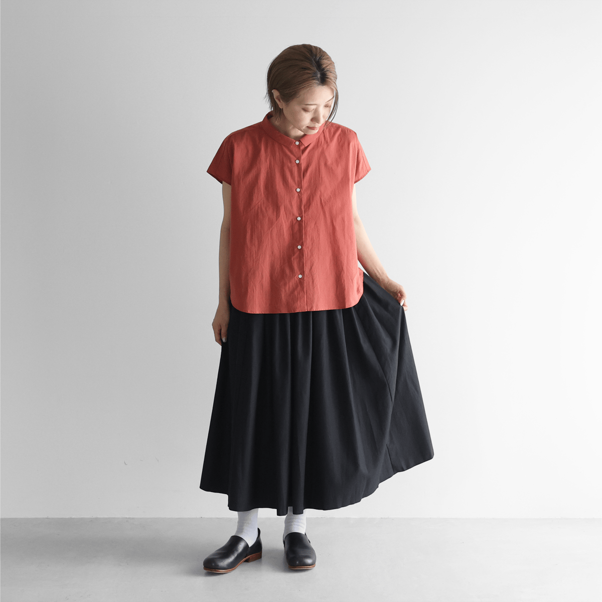 フランス綾ロングスカート（ブラック）【レディス】U402 | HUIS