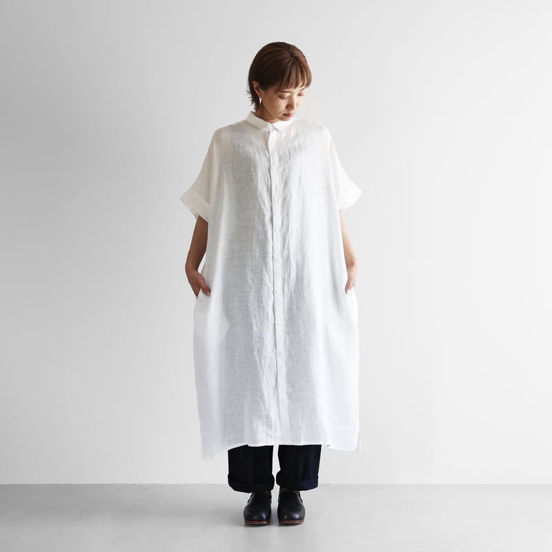 シャトルリネンライトショートスリーブロングシャツ(白)【ユニ シャトルリネンライトショートスリーブロングシャツ(白)【ユニ