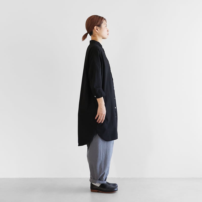 名古屋黒紋付染］オーガニックコットンロングシャツ（山勝ブラック