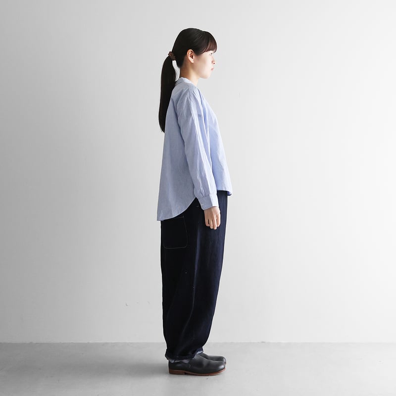 HUIS×三備”綿麻シャトルデニムバルーンパンツロング（インディゴ