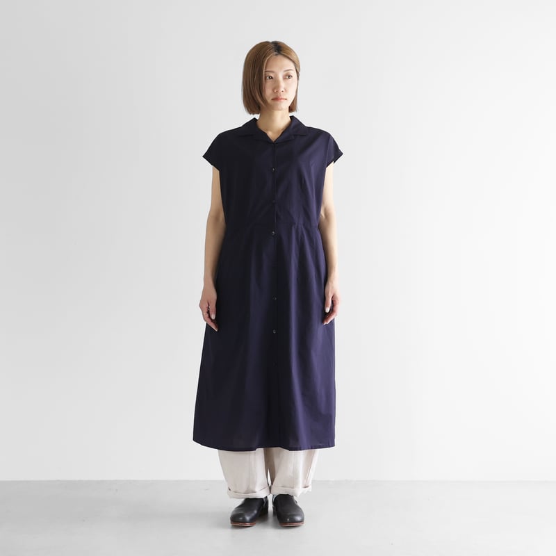 HUIS コットン＆リネン　フレンチスリーブワンピース ゆるふわコットンオープンカラーフレンチスリーブワンピース