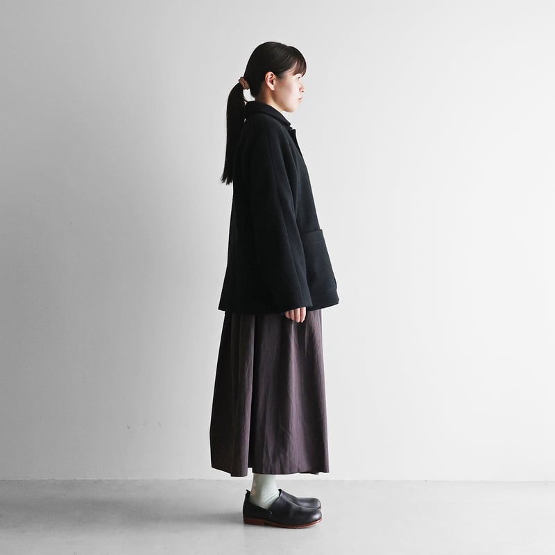 HUIS×尾州”縮絨ウールフランネルショートコート（ブラック）【ユニ