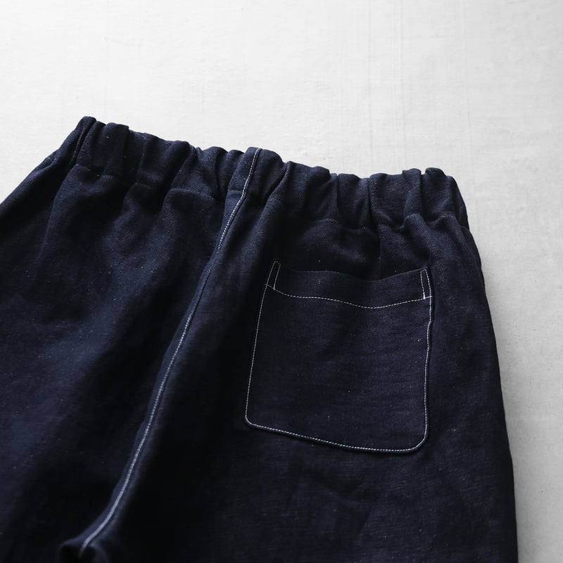 HUIS×三備”綿麻シャトルデニムワイドパンツ（インディゴ）【ユニ