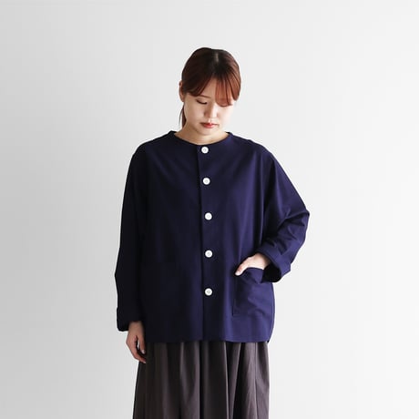 スヴィンオックスフォードノーカラーシャツジャケット（フレンチネイビー）【ユニセックス】010