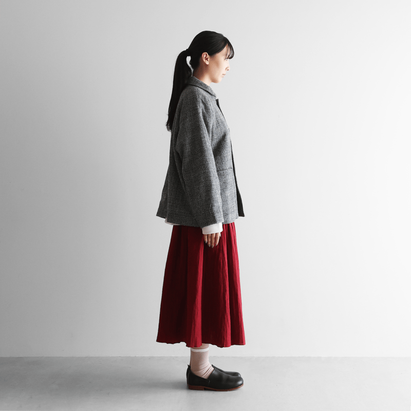 HUIS×尾州”縮絨ウールショートコート（グレンチェック）【ユニセックス