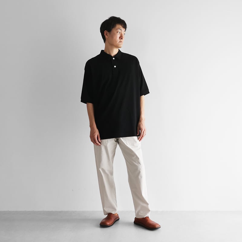 HUIS in house］綿麻天竺ビッグポロカットソー（黒）【ユニセックス