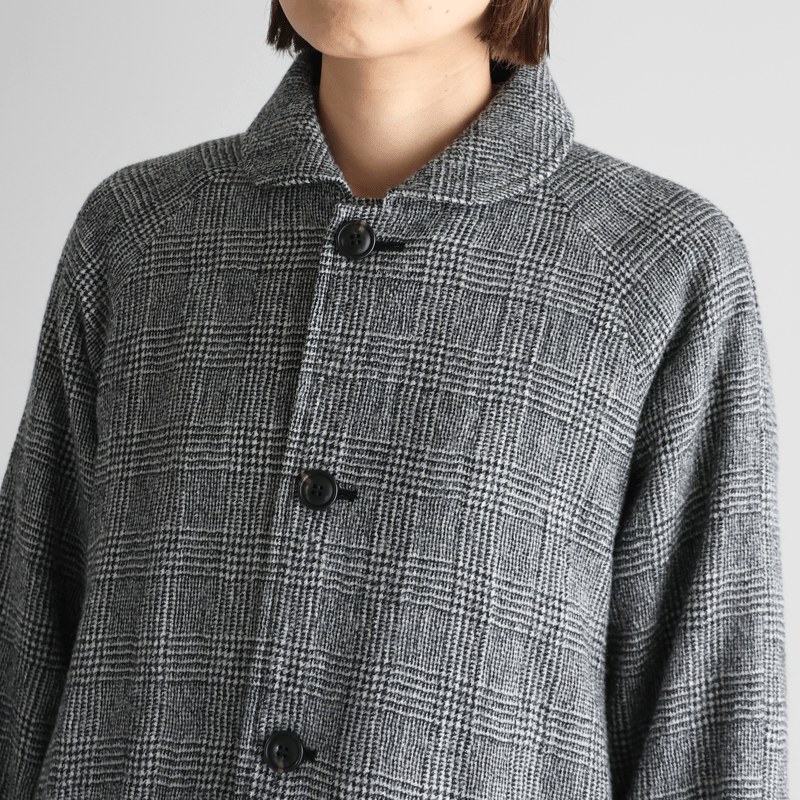 HUIS ハウス遠州織物縮絨ウールフランネルミドルコート 316 ユニセックス HUIS×尾州”縮絨ウールミドルコート （グレンチェック）【ユニセックス