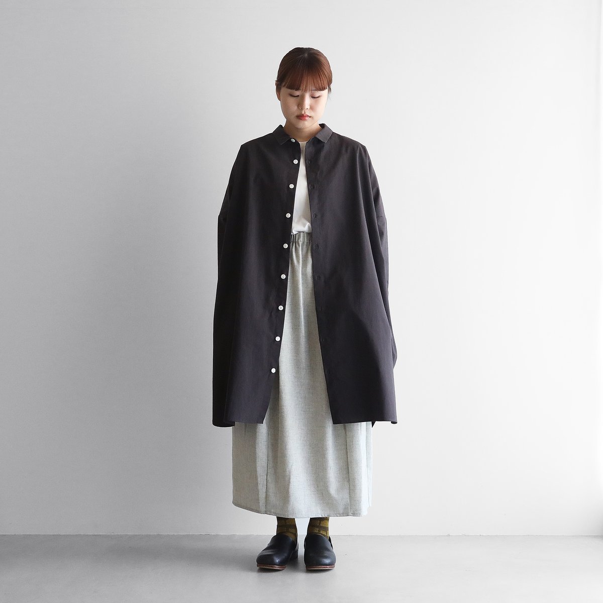 HUIS コットン　バンドカラー　シャツ　ダークグリーン HUIS コットン バンドカラー シャツ ダークグリーン HUIS