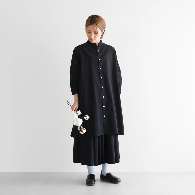 HUIS ハウス　遠州織物　ロングシャツ やわらかコットンロングシャツ（ブラック）をリリースしました