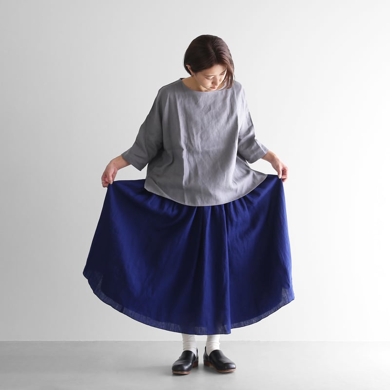 シャトルリネンロングスカート（フレンチネイビー）【レディス】U402  