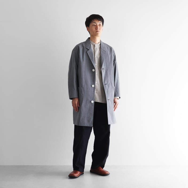 ウォッシャブルウールコットンショップコート（グレー）【ユニセックス