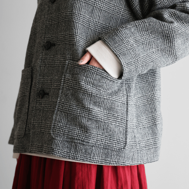 AIE グレー系チェック柄 Mサイズ ウール100 10㎝からカットOK】チェック柄先染めサマーウール(グレー系) | 服地