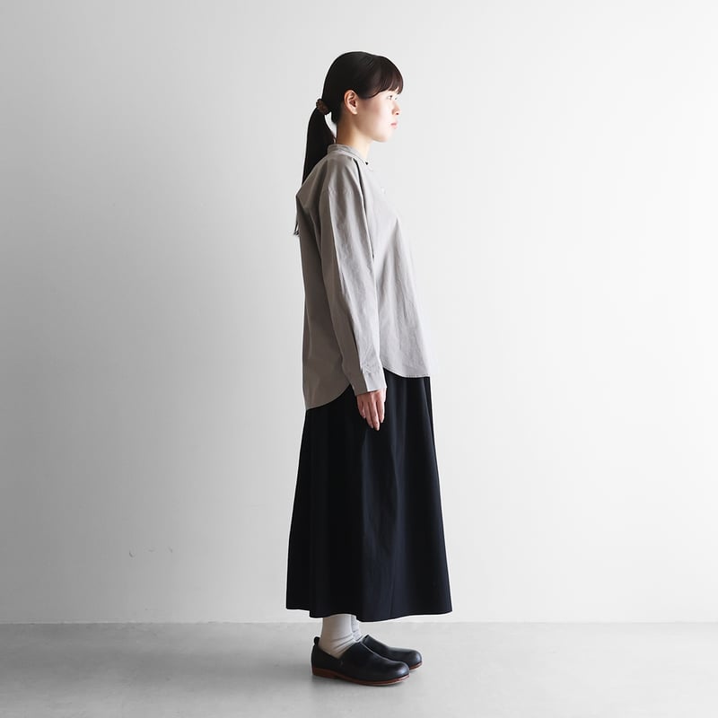 綿ウールタイプライタークロス2段ギャザースカート（ブラック