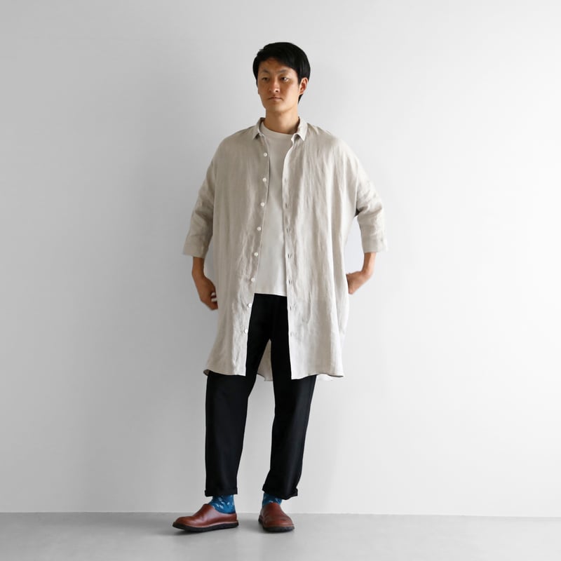 シャトルリネンロングシャツ（きなり）【ユニセックス】004 | HUIS  