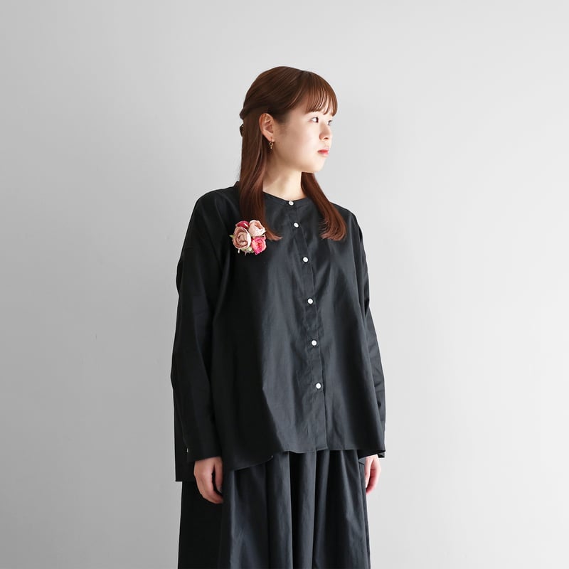 オーガニックコットンビエラバンドカラーワイドブラウス