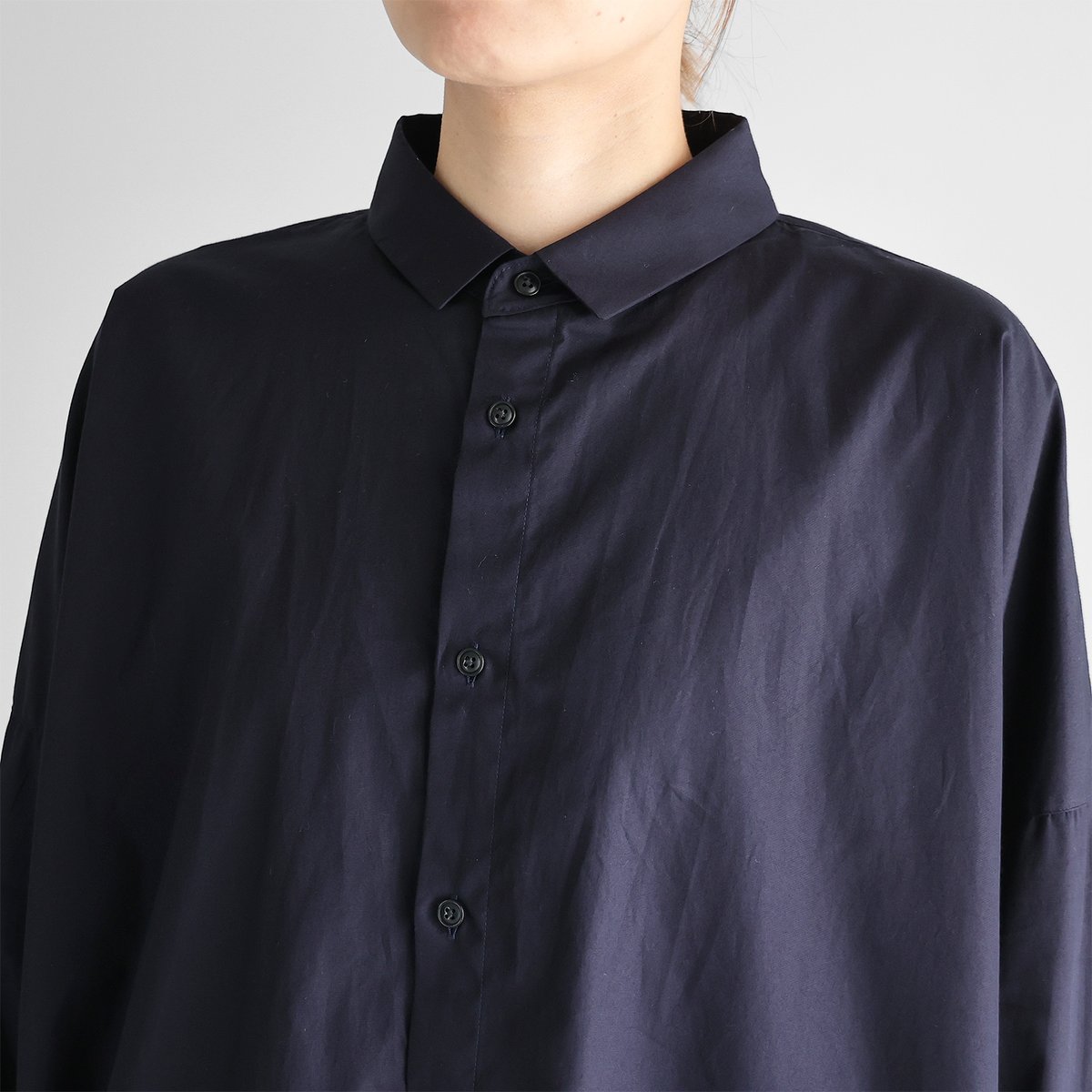 ギザコットンブロードロングシャツ(ダークネイビー)【ユニ ギザコットンブロードロングシャツ(ダークネイビー)【ユニ
