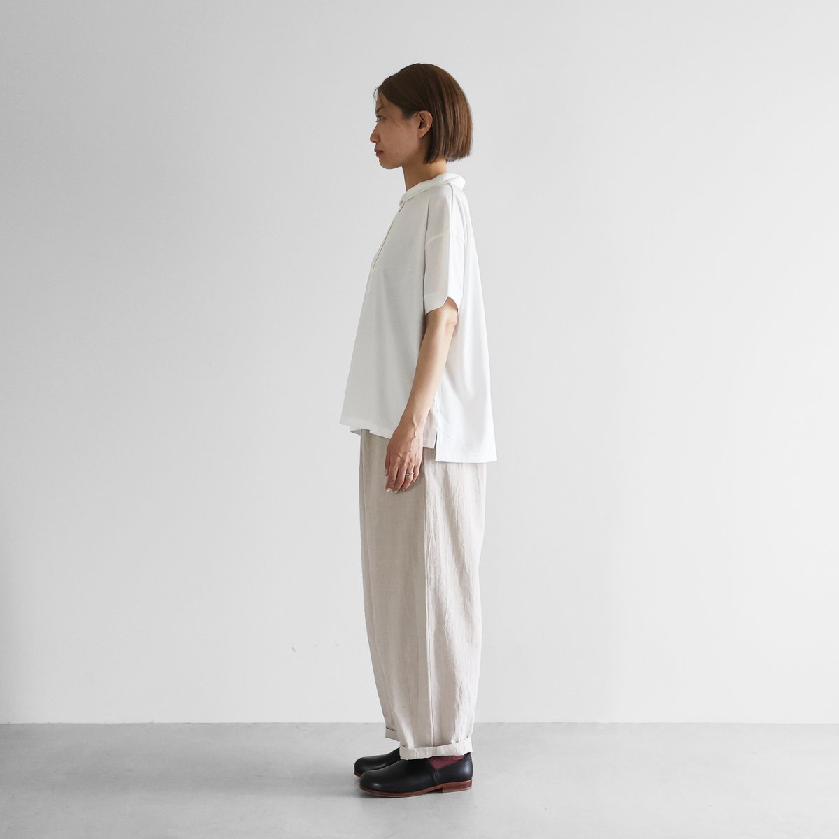 【新品】HUIS in house SUVIN COTTON 半袖ポロカットソー HUIS in house］SUVIN COTTON半袖ポロカットソー（ホワイト）【レディス