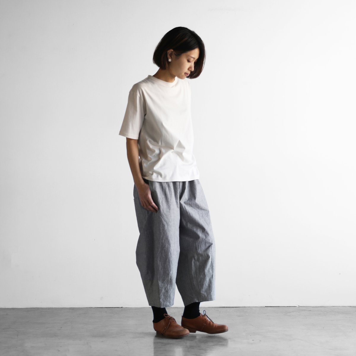 綿麻(コットンリネン)バフクロスバルーンパンツ（グレー）【ユニ