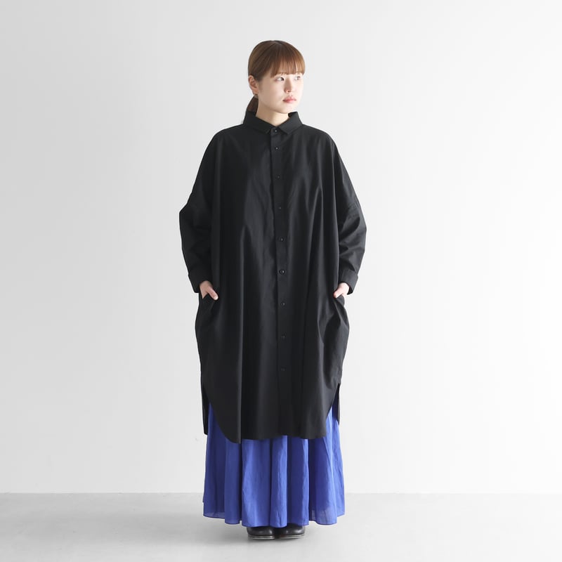 KLASICA ブラック ロングシャツ サイズ3 コットンリネンロングシャツ（ブラック）【ユニセックス】016