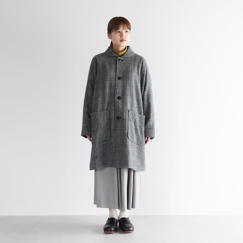 HUIS×尾州”縮絨ウールミドルコート （グレンチェック）【ユニセックス