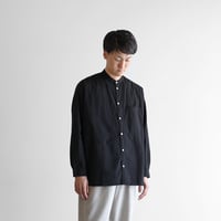シャトルリネンバンドカラーオーバーシャツ（ダークネイビー）【ユニ