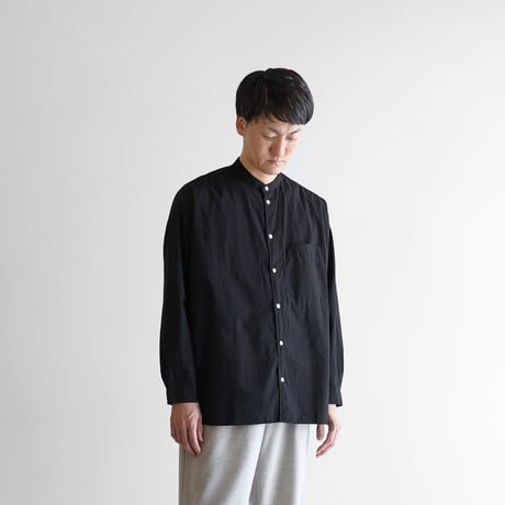 ［名古屋黒紋付染］オーガニックコットンバンドカラーオーバーシャツ（山勝ブラック）【ユニセックス】015