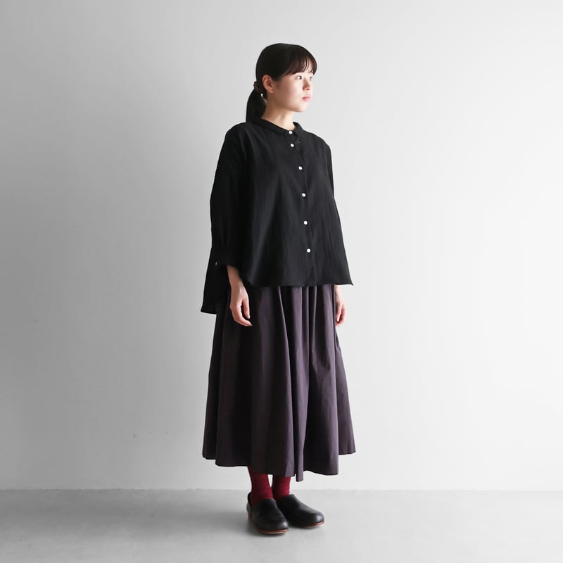 8分袖シャトルダブルガーゼワイドブラウス（ブラック）【レディス