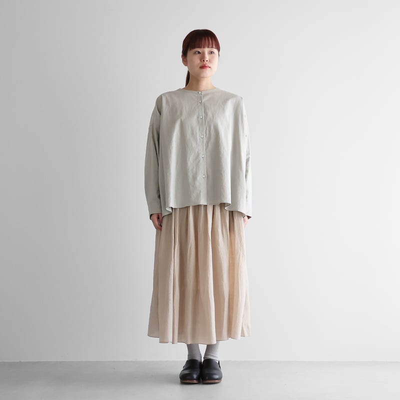 未着用美品　24/SS ルーニィ　ウォッシャブルギャザーデザインジレ　ロング ウォッシャブルウールロングスカート（グレージュ）【レディス