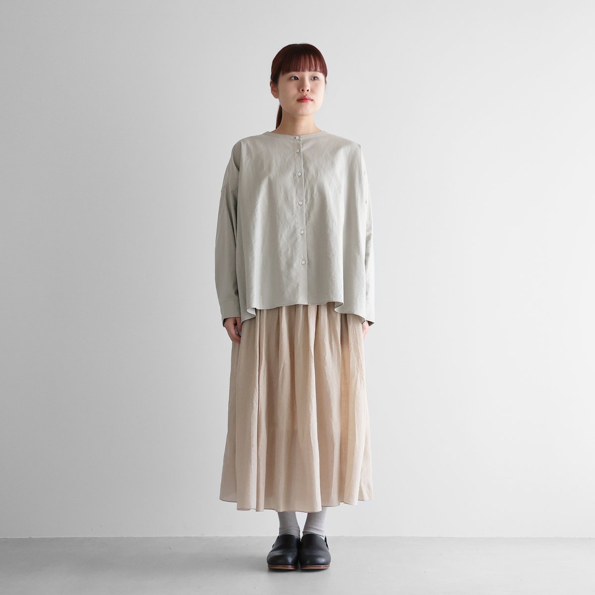 ウォッシャブルウールロングスカート（グレージュ）【レディス