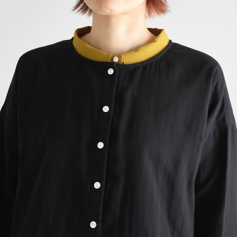 シャトルダブルガーゼショートカーディガン（ブラック）【レディス