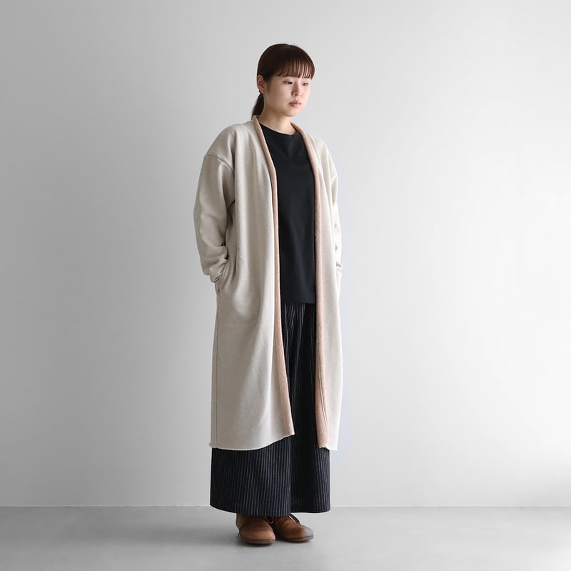 Na+H　ファスナーカーディガン(ロング/warrior) HUIS×yohaku吊り編み&茶綿スウェットロングカーディガン